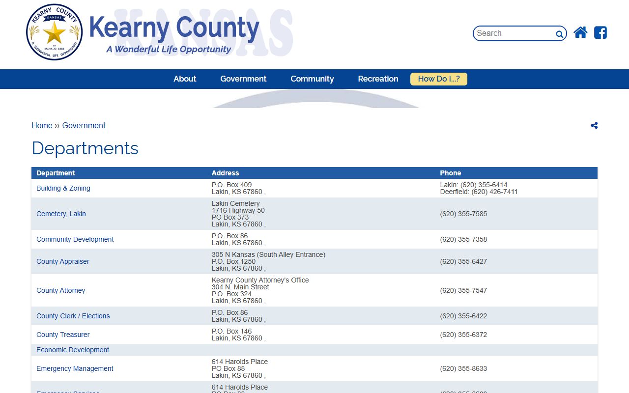 Kearny County Clerk of the District Court county departments distinction