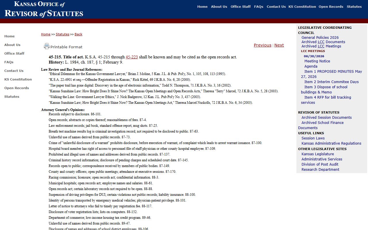 Kearny County court records Kansas Open Records Act definitions