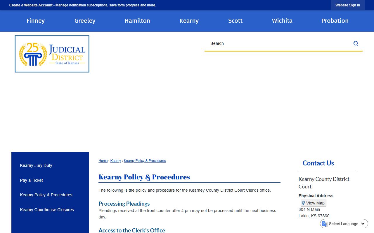 Kearny County court records clerk policy procedures