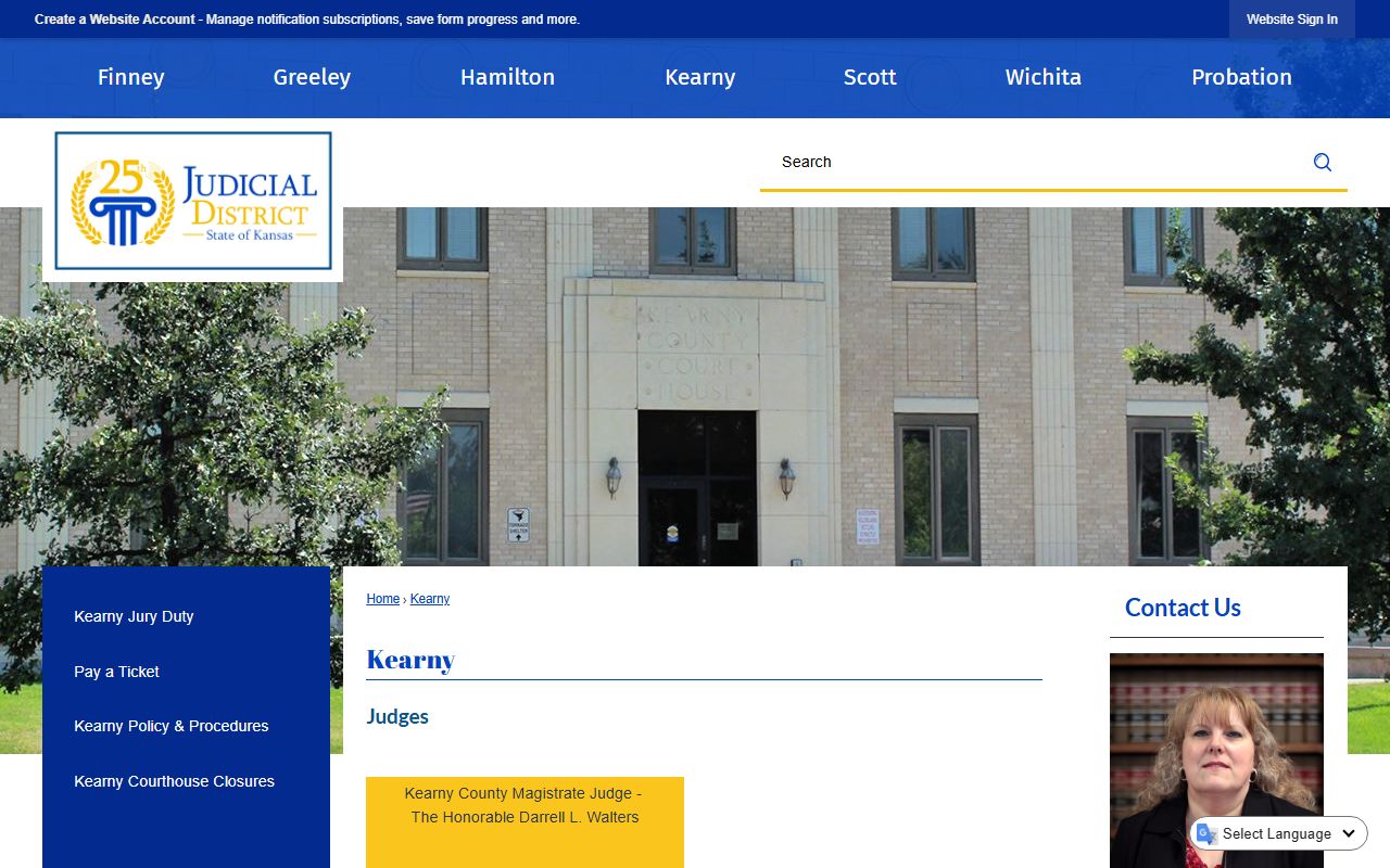 Kearny County court records District Court contact page