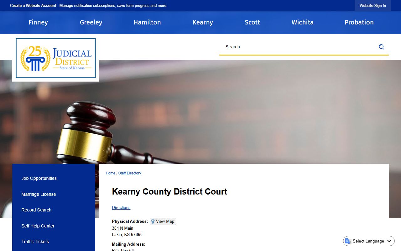 Kearny County court records District Court staff directory