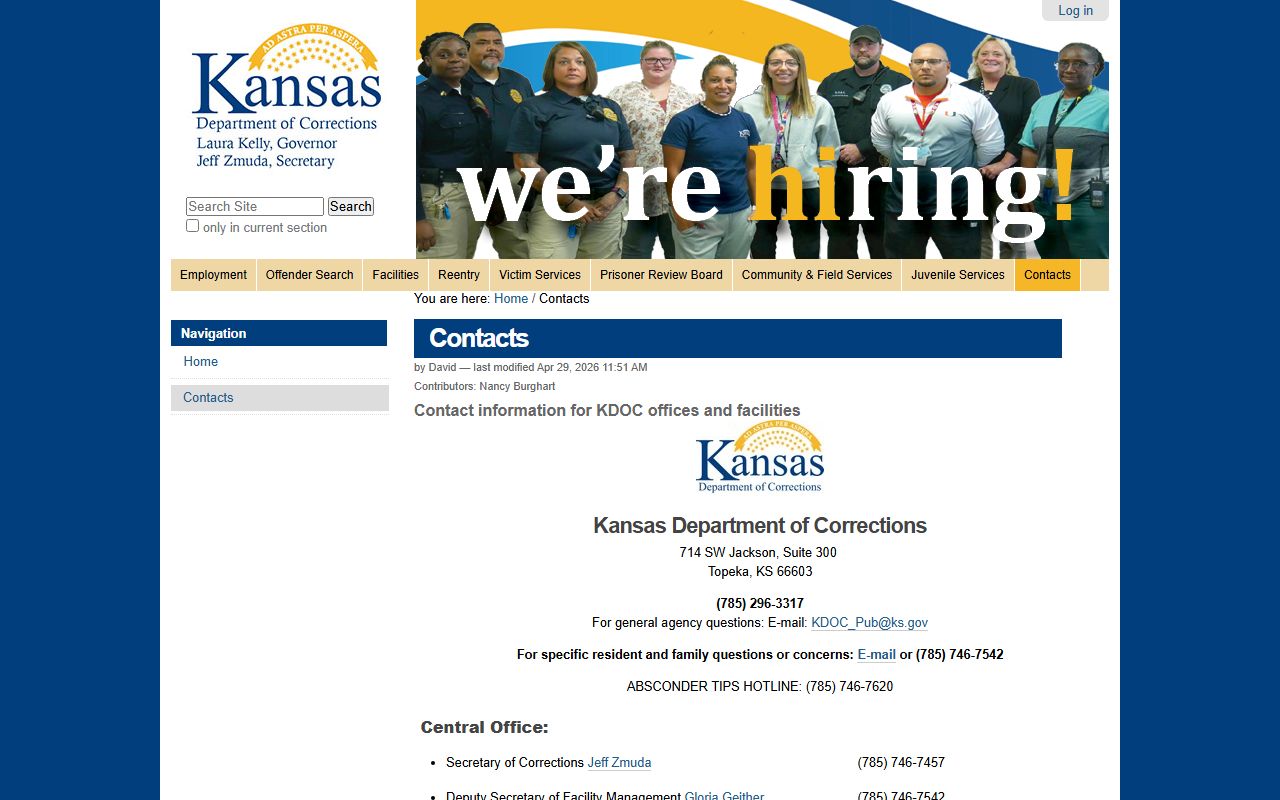 Kearny County inmate records KDOC contacts