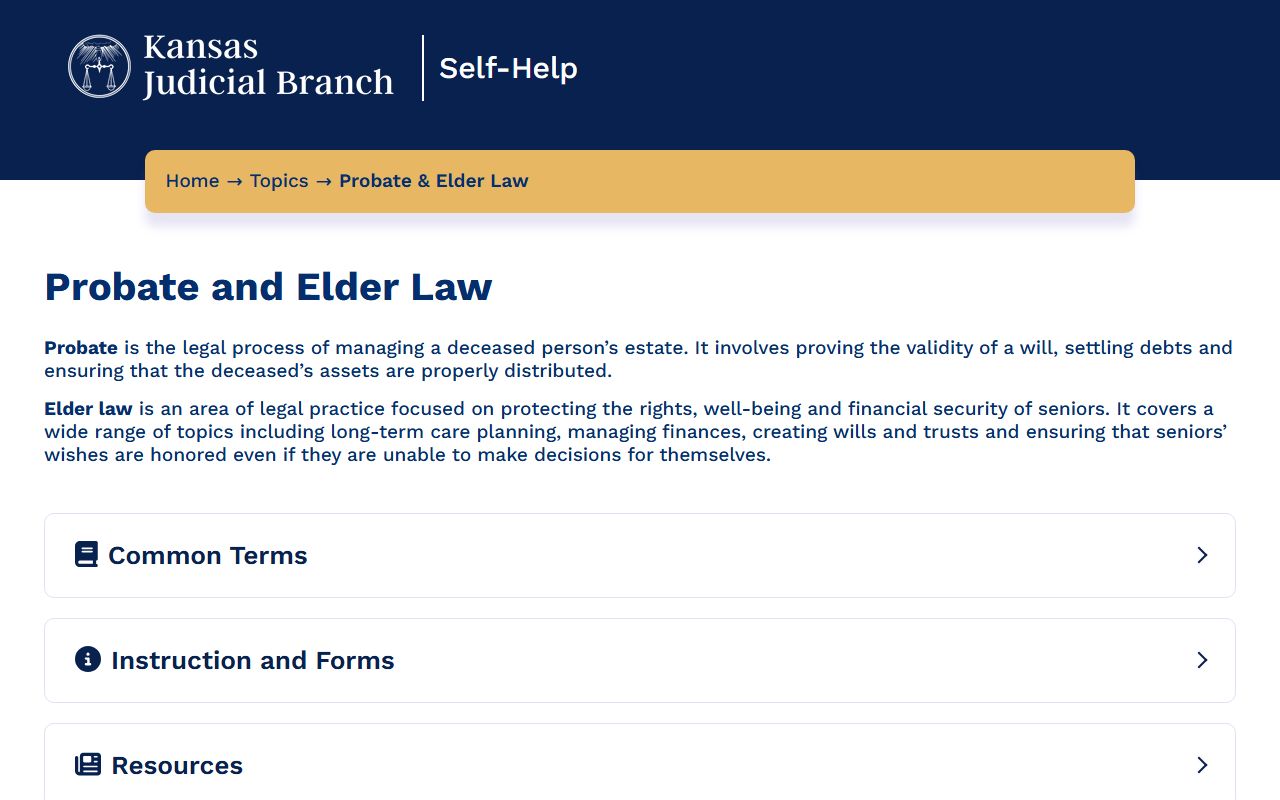 Kearny County probate records Kansas probate elder law self-help