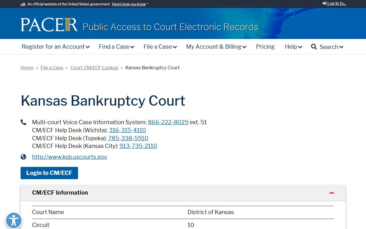 Kearny County probate records PACER Kansas Bankruptcy Court lookup