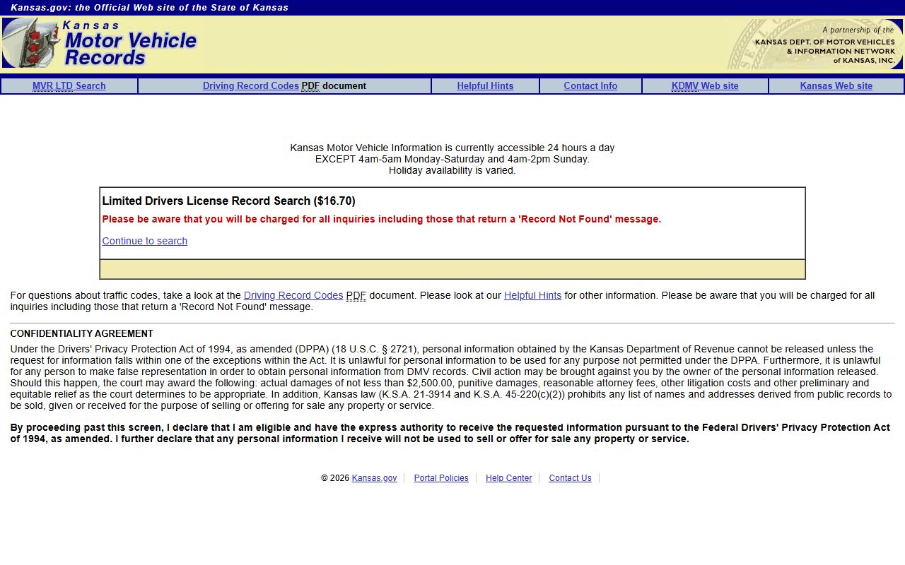 Kearny County traffic court records Kansas online driving record portal