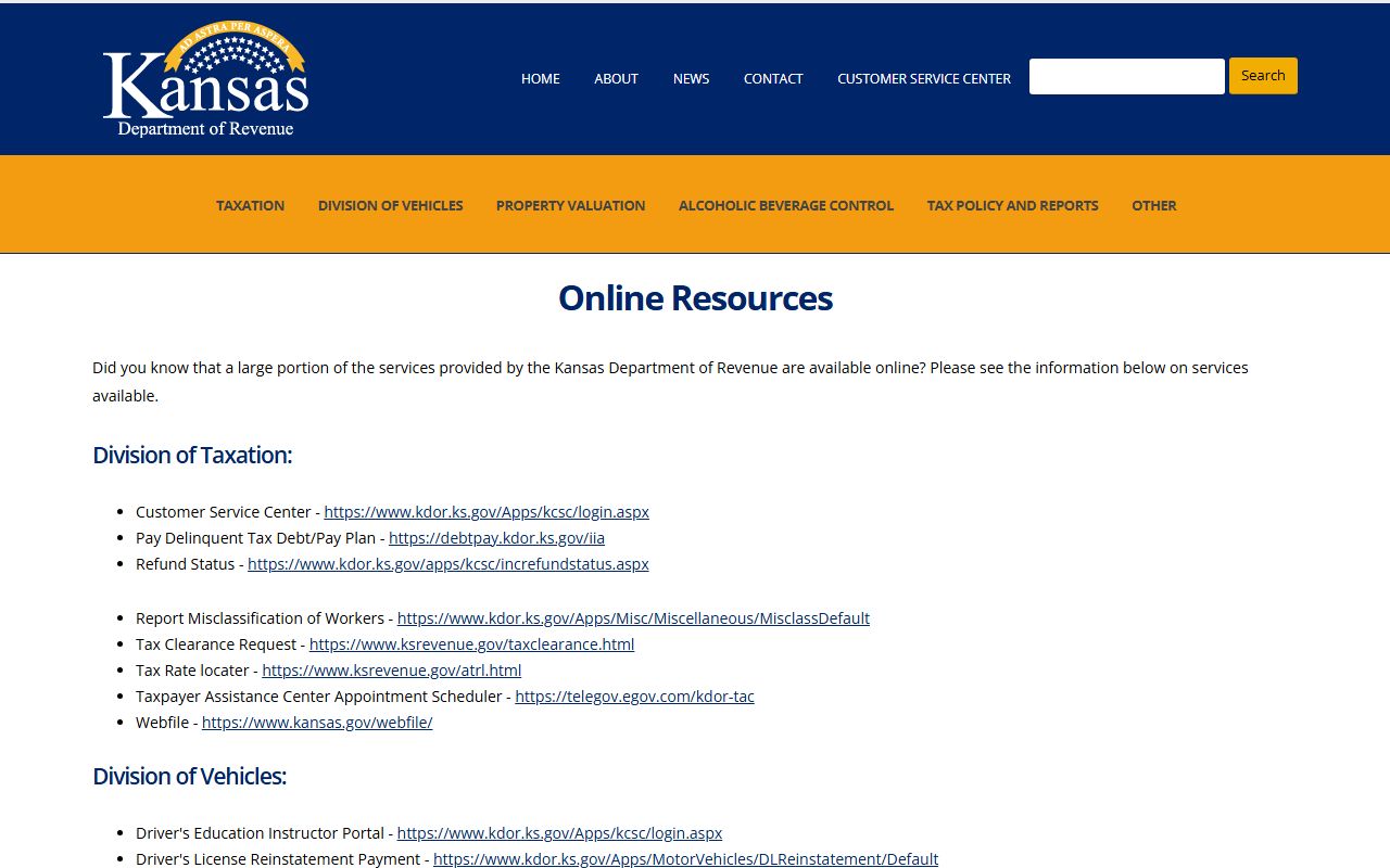 Kearny County traffic court records KDOR online services